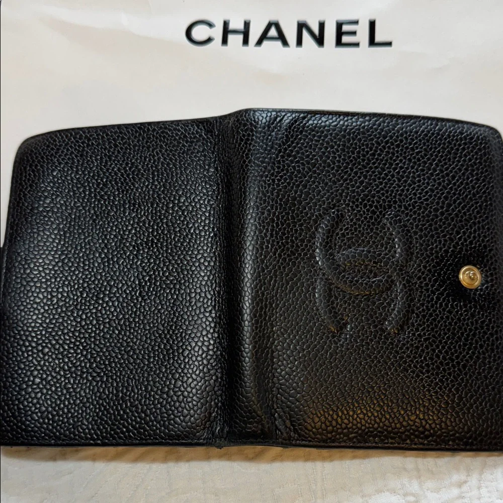 CHANEL Timeless CC Caviar Black Leather Wallet w/COA
